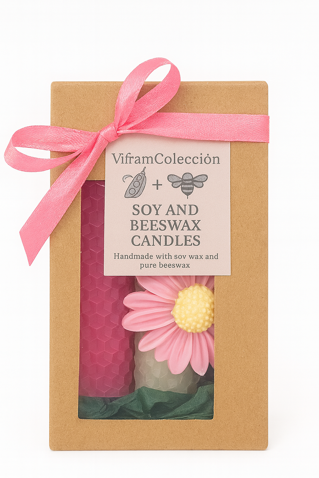 Caja Duo de Velas Rosa y Blanca – Soja y Cera de Abeja · Edición Floral