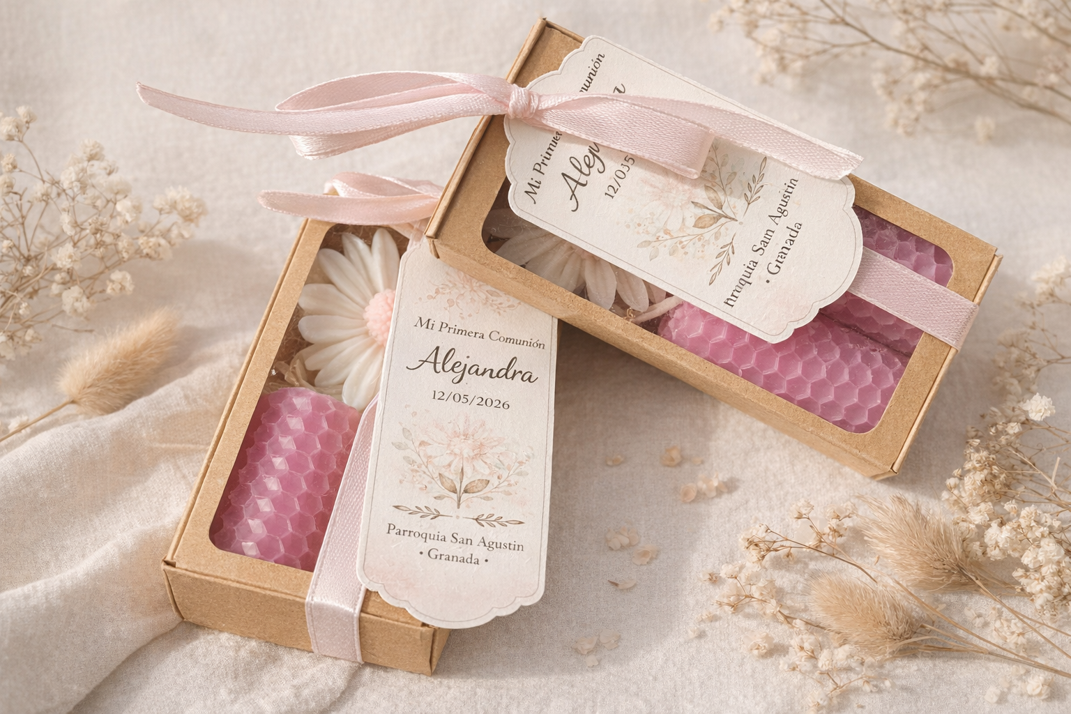 Detalle de Comunión Personalizado – Caja con Velas Artesanales