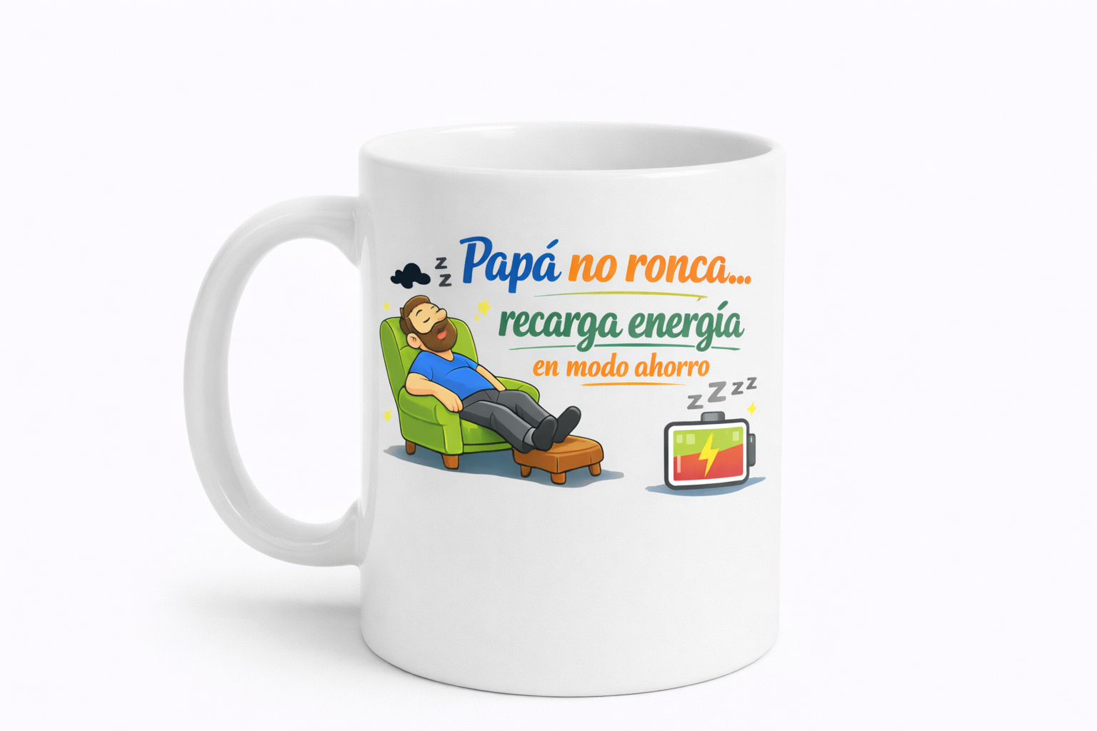 Taza divertida Día del Padre – Papá no ronca, recarga energía