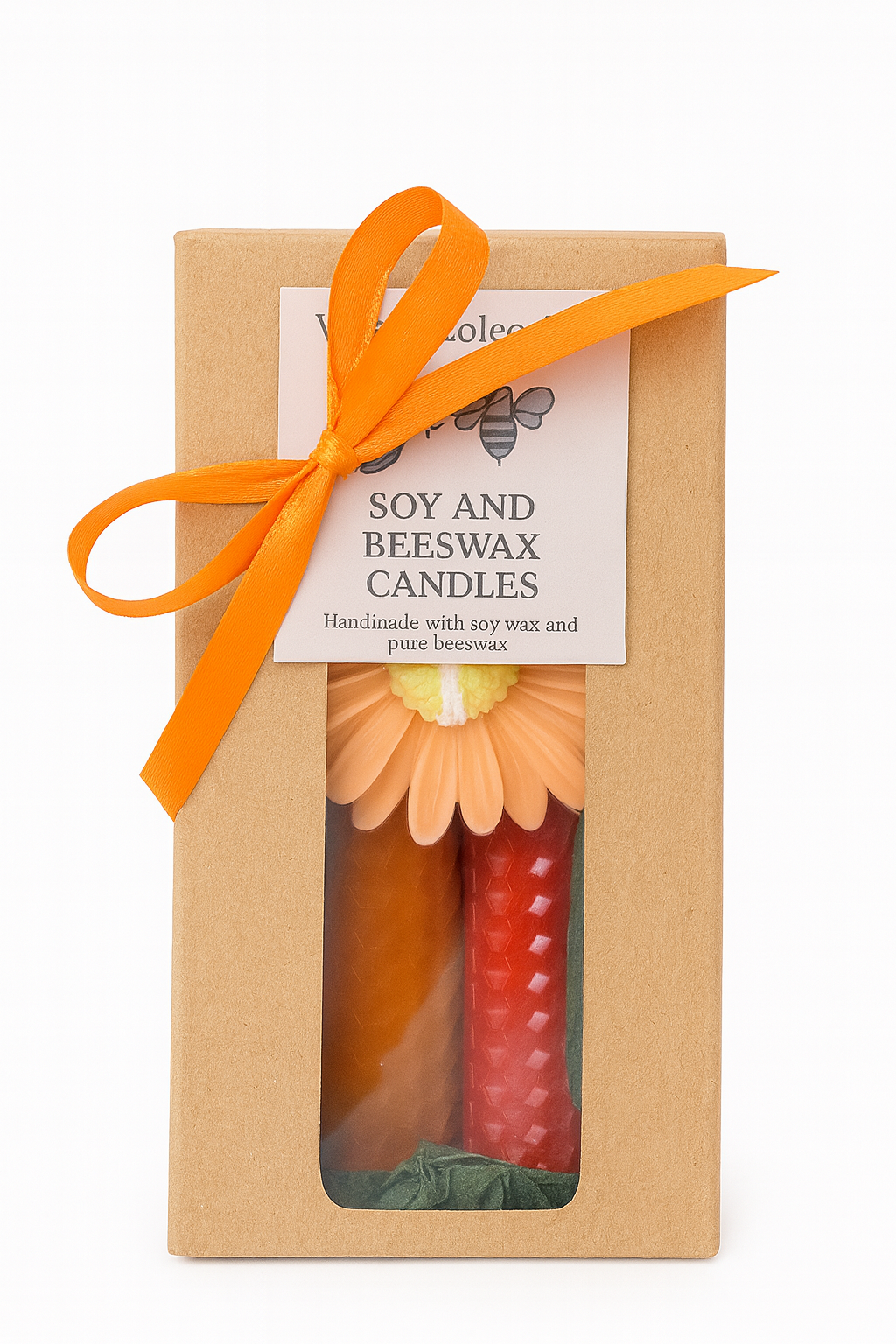 Caja Duo de Velas Naranja y Roja – Soja y Cera de Abeja · Edición Artesanal