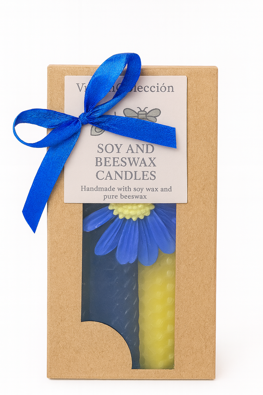 Caja Duo de Velas Azul y Amarilla – Soja y Cera de Abeja · Edición Artesanal